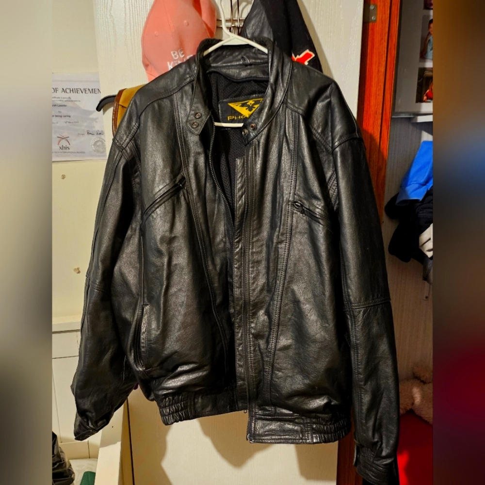 Mens heavy leather motorcycle jacket